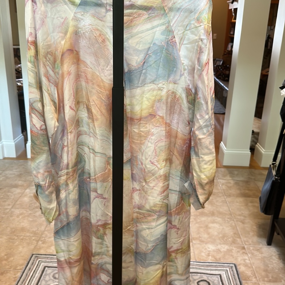CALME by JOHNNY WAS Marble Kaftan Maxi  SMALL Dress Cotton Silk Blend - Picture 6 of 11